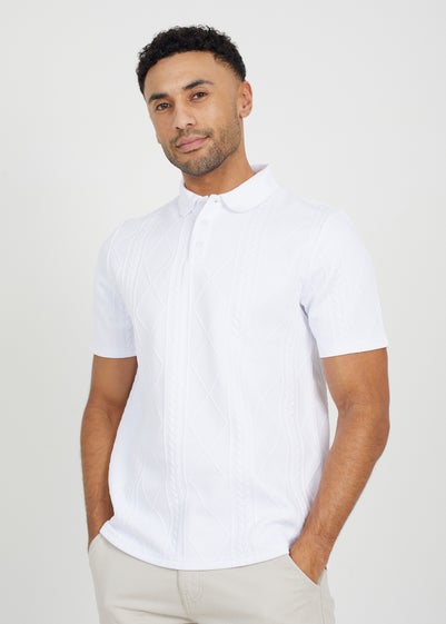 Brave Soul White Jaquard Knit Polo Shirt