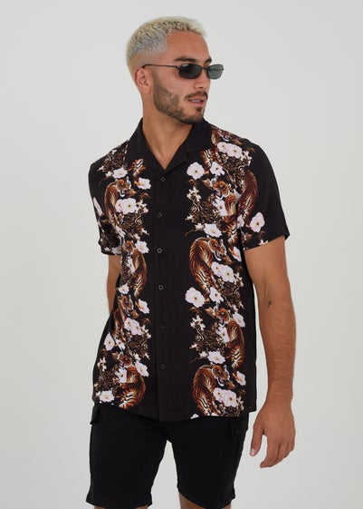 Brave Soul Black Revere Collar Print Shirt