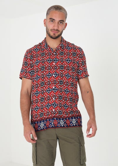 Brave Soul Red Revere Collar Print Shirt