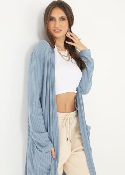 Brave Soul Pale Blue Ribbed Oversized Lounge Cardigan