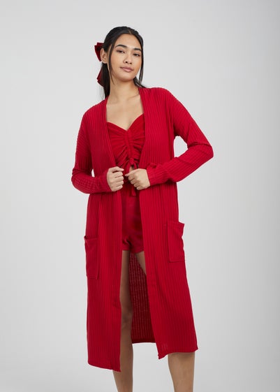 Brave Soul Red Ribbed Oversized Lounge Cardigan