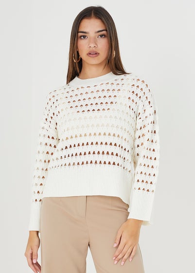 Brave Soul Cream Jute Mesh Cropped Oversized Jumper