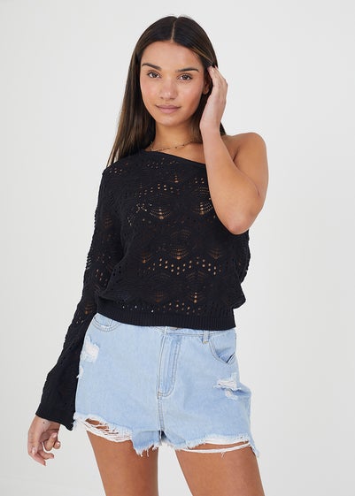 Brave Soul Black Asymmetric Off the Shoulder Jumper