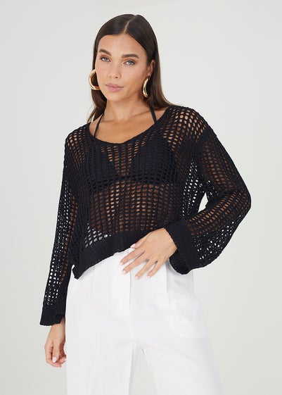 Brave Soul Black Open Knit Mesh Jumper