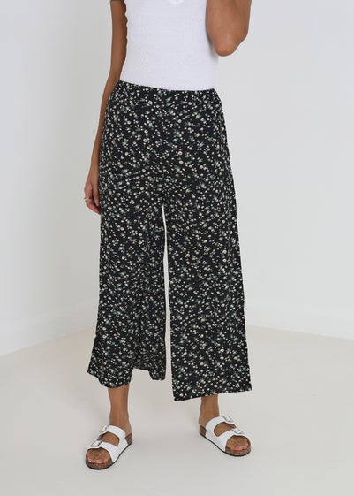 Brave Soul Black Wide Leg Elasticated Waist Floral Trousers