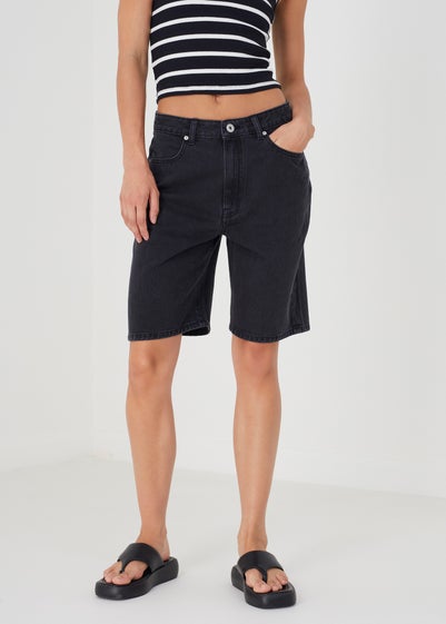 Brave Soul Black Longline Denim Shorts