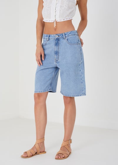 Brave Soul Blue Mich Longline Denim Shorts