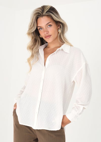 Brave Soul Cream Long Sleeve Dobby Chiffon Shirt