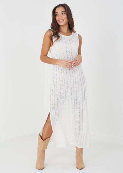 Brave Soul White Crochet Knit Sleeveless Maxi Dress