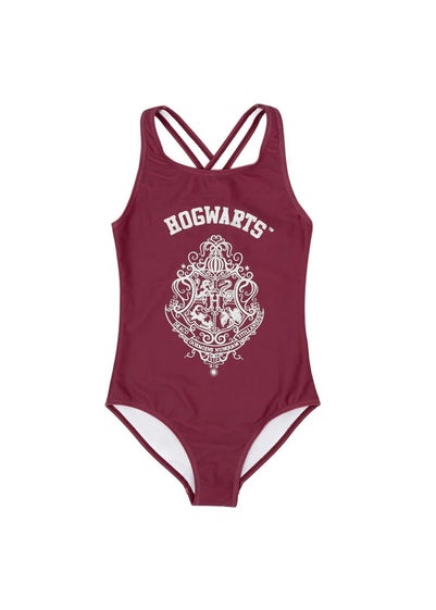 Harry Potter Kids Burgundy Hogwarts One Piece Swimsuit (5-14yrs)