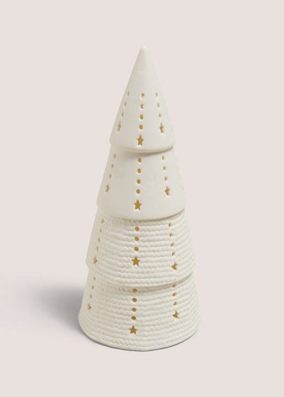 White Christmas Tree Ceramic LED Light (9.5cm x 9.5cm x 21cm)