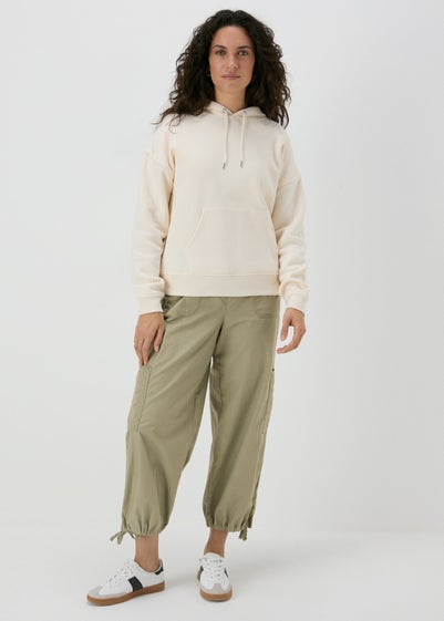 Khaki Poplin Crop Leg Trousers