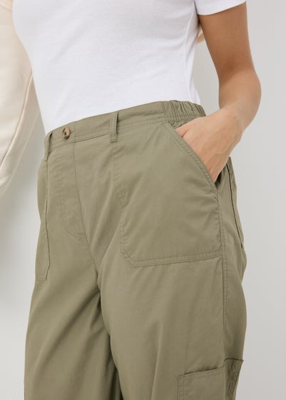 Khaki Poplin Crop Leg Trousers