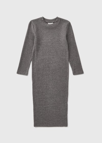 Girls Grey Brushed Ribbed Dress (7-15yrs)