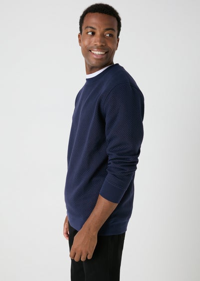 Navy Textured Crew Neck Sweatshirt