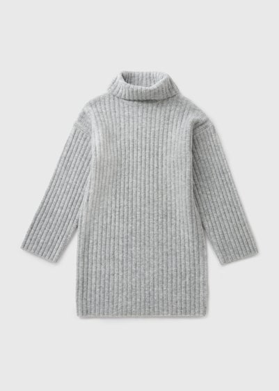 Girls Grey Roll Neck Knitted Dresses (7-15yrs)