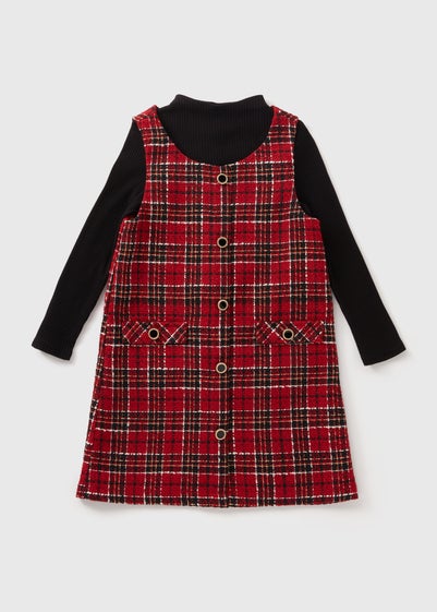 Girls Red Check Pinafore Dress (7-15yrs)