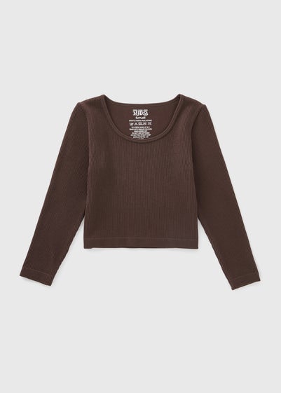 Girls Brown Seamless Long Sleeve Top (7-15yrs)