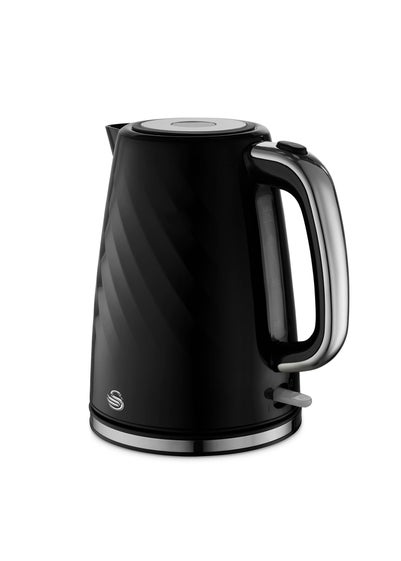 Swan Black Windsor Textured Kettle with Silver Handle (1.7L) - One Size