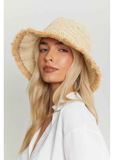 Madein Cream Frayed Edge Straw Bucket Hat