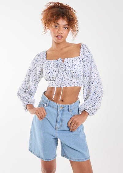 Pink Vanilla Blue Long Sleeve Cropped Milkmaid Top