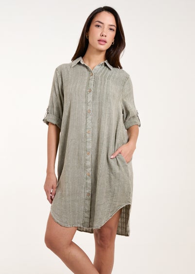 Blue Vanilla Green Button Down Shirt Dress