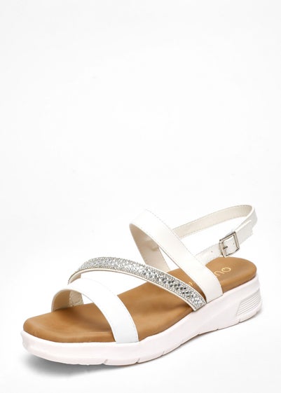 Quiz White Wide Fit Asymmetric Diamante Strap Sandals