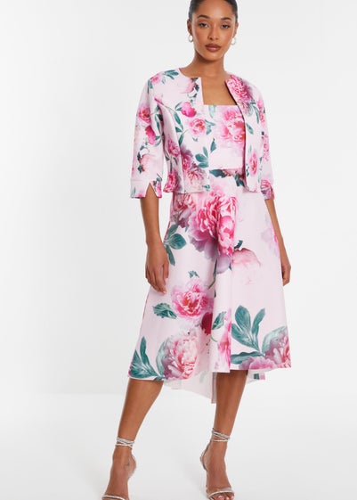 Quiz Pink Floral Split Sleeve Crop Jacket