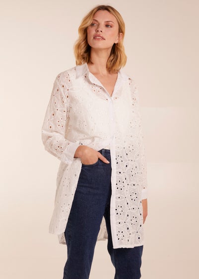 Blue Vanilla Ivory Crochet Detailed Long Sleeve Shirt