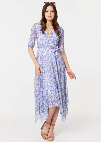 Izabel London Blue Tie Dye Print Half Sleeve Midi Dress