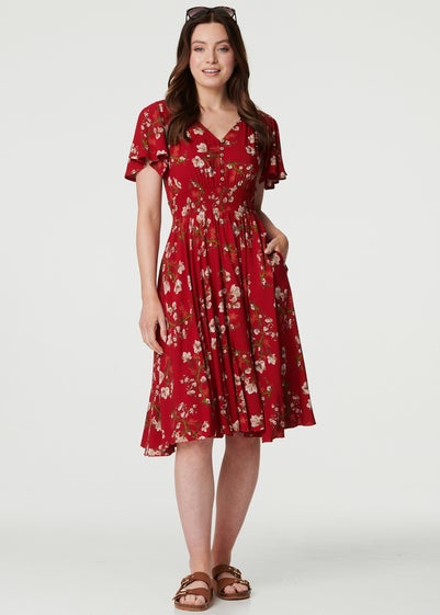 Izabel London Red Floral Angel Sleeve Short Dress