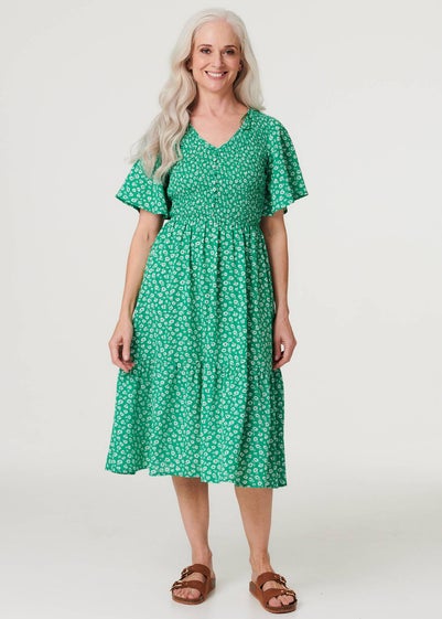 Izabel London Green Ditsy Floral Midi Smock Dress