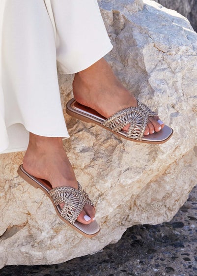 Linzi Kalina Rose Gold Faux Leather Knitted Slider Sandal