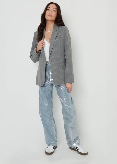 Threadbare Grey Classic Pinstripe Lined Blazer