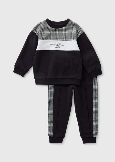 Boys Black Check Sweatshirt & Jogging Bottoms Set (1-7yrs)