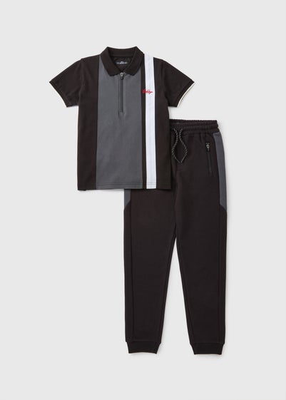 Boys Black Polo Shirt & Jogging Bottoms Set (7-15yrs)