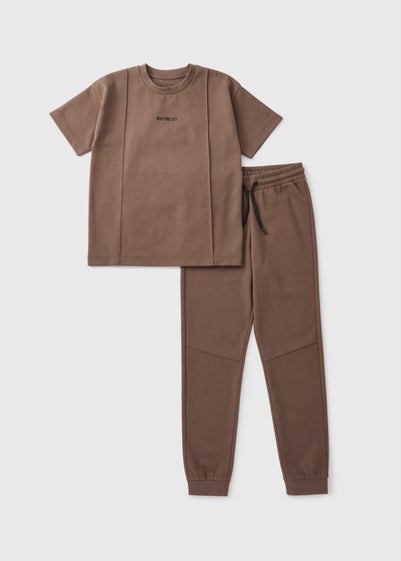 Boys Brown Top & Jogging Bottoms Set (7-15yrs)