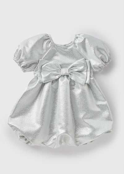 Girls Silver Foil Bow Dress (1-7yrs)