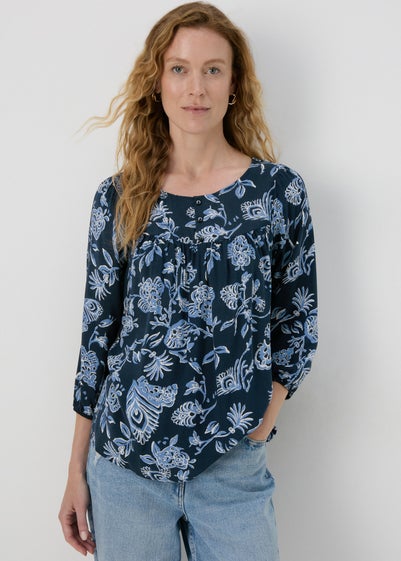 Blue Paisley Button Detail Blouse