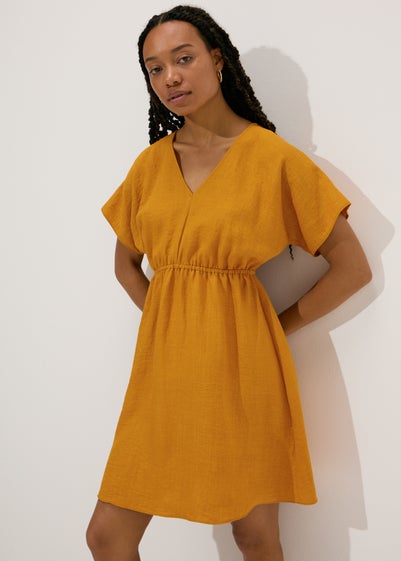 Yellow Linen Tie Back Mini Dress