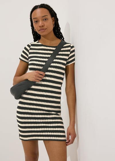 Black Stripe Knit T-Shirt Dress