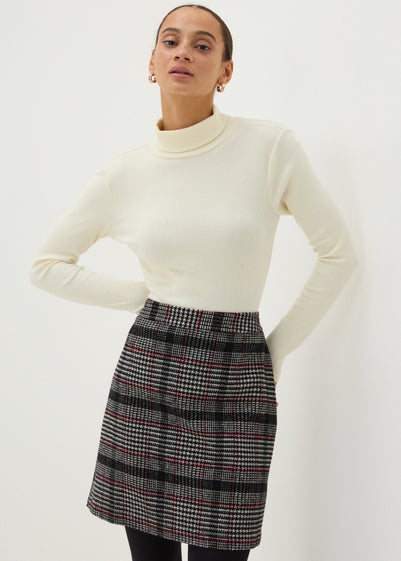 Burgundy Check A-Line Skirt