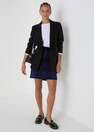 Navy Check A Line Skirt