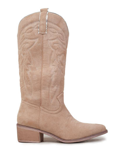 Where's That From Cream Suede Desert Cowboy Boots With Embroidery