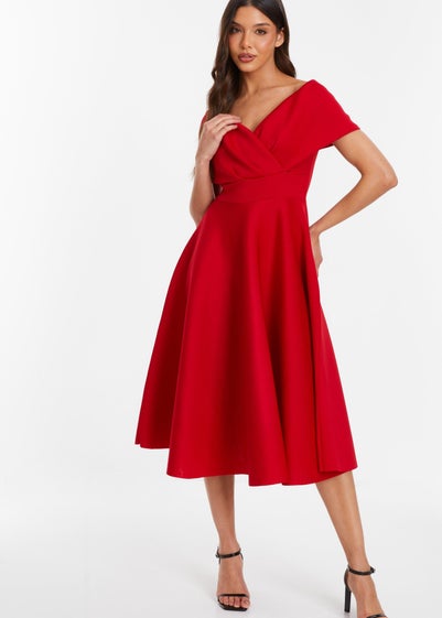 Quiz Red Bardot Skater Midi Dress