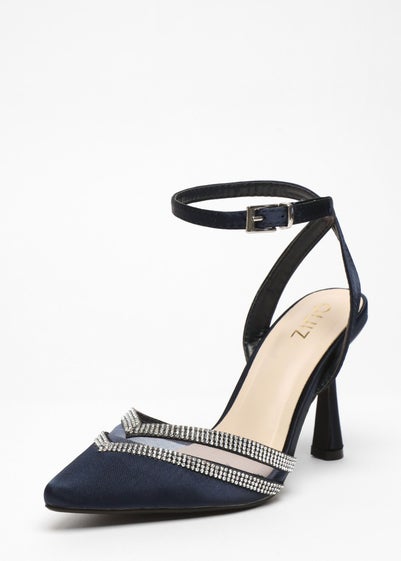 Quiz Navy Diamante Mesh Court Heels