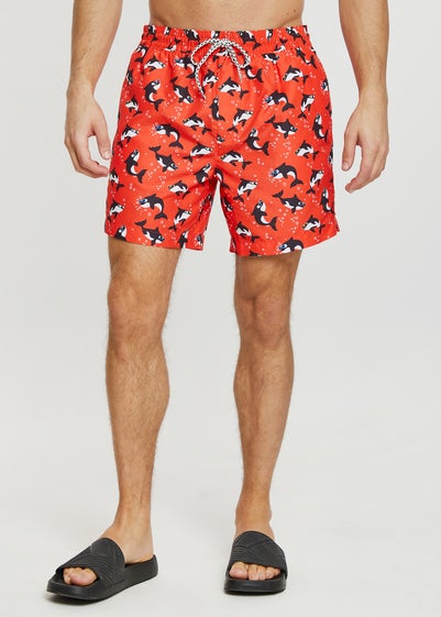 Threadbare Red Whale Print Swim Shorts