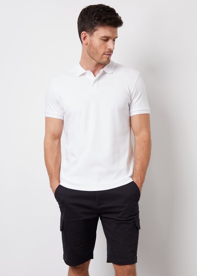 Threadbare White Cotton Polo Shirt With Herringbone Detail Collar