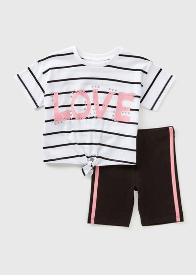 Girls Stripe Love Cycling Shorts Set (1-7yrs)