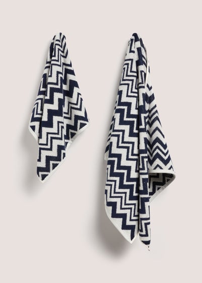 Navy Zigzag Towel